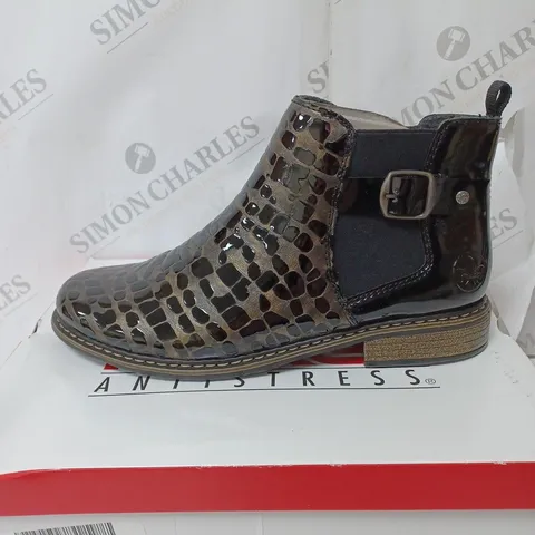 BOXED RIEKER METALLIC ANKLE BOOTS, BRONZE - SIZE 6.5