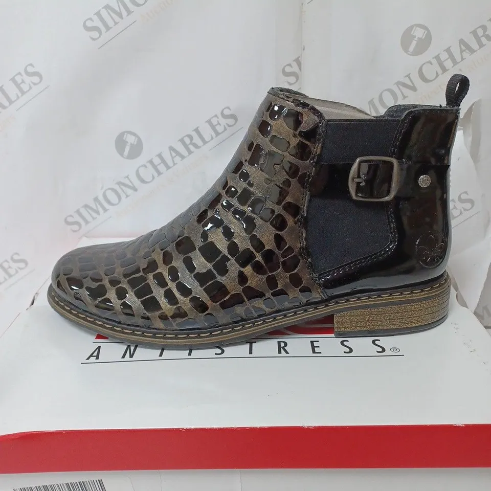 BOXED RIEKER METALLIC ANKLE BOOTS, BRONZE - SIZE 6.5