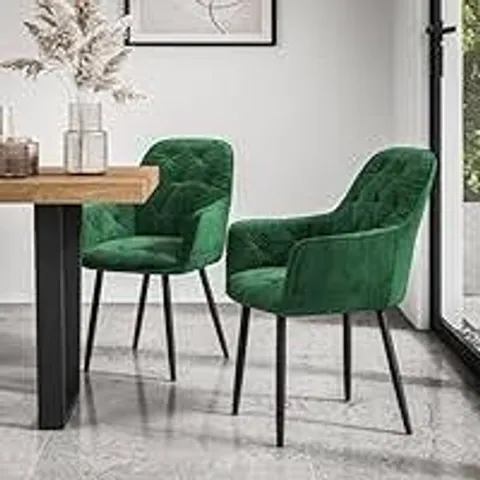 BOXED SET OF 2 ANIKA VELVET DINING CHAIRS - GREEN (1 BOX)