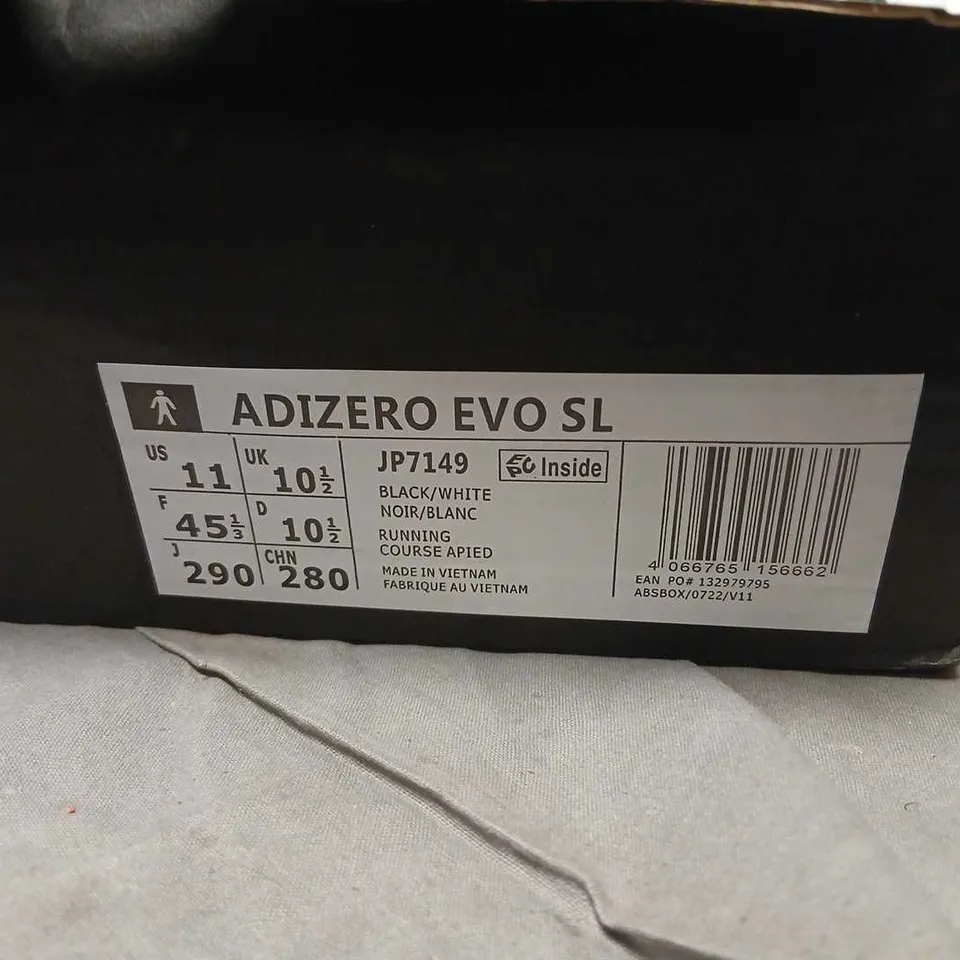 ADIDAS ADIZERO EVO SL RUNNING SHOES – BLACK/WHITE, UK 10.5 (US 11)