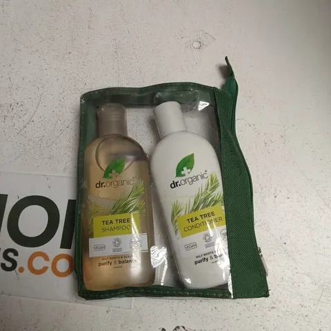 DR ORGANIC TEA TREE SHAMPOO & CONDITIONER SET IN GREEN POUCH