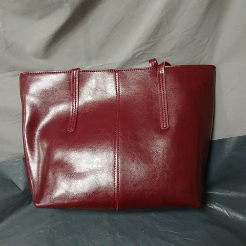 RED LEATHER TOTE BAG WITH DUAL TOP HANDLES