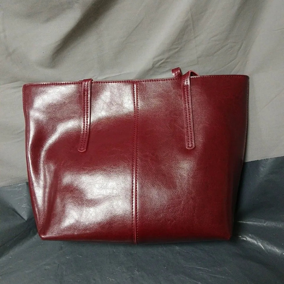 RED LEATHER TOTE BAG WITH DUAL TOP HANDLES