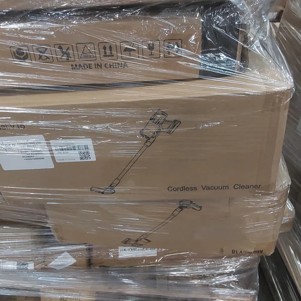PALLET CONTAINING A LARGE QUANTITY OF ASSORTED CONSUMER PRODUCTS INCLUDING: CORDLESS VACUUM CLEANERS, BASKETBALL HOOP, JERRY CAN ECT
