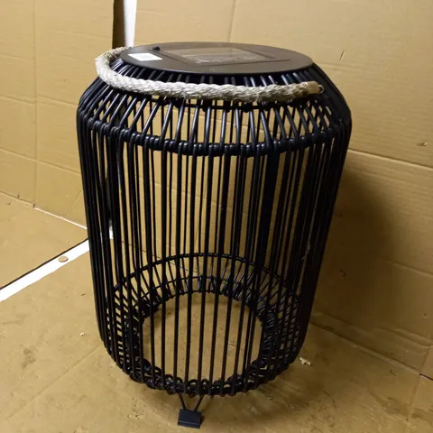 RATTAN SOLAR POWERED GARDEN LANTERN, LARGE, BLACK