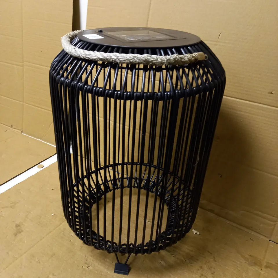 RATTAN SOLAR POWERED GARDEN LANTERN, LARGE, BLACK