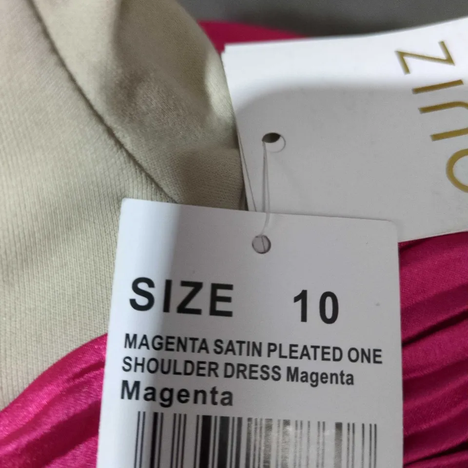 QUIZ MAGENTA SATIN PLEATED ONE-SHOULDER DRESS - UK SIZE 10