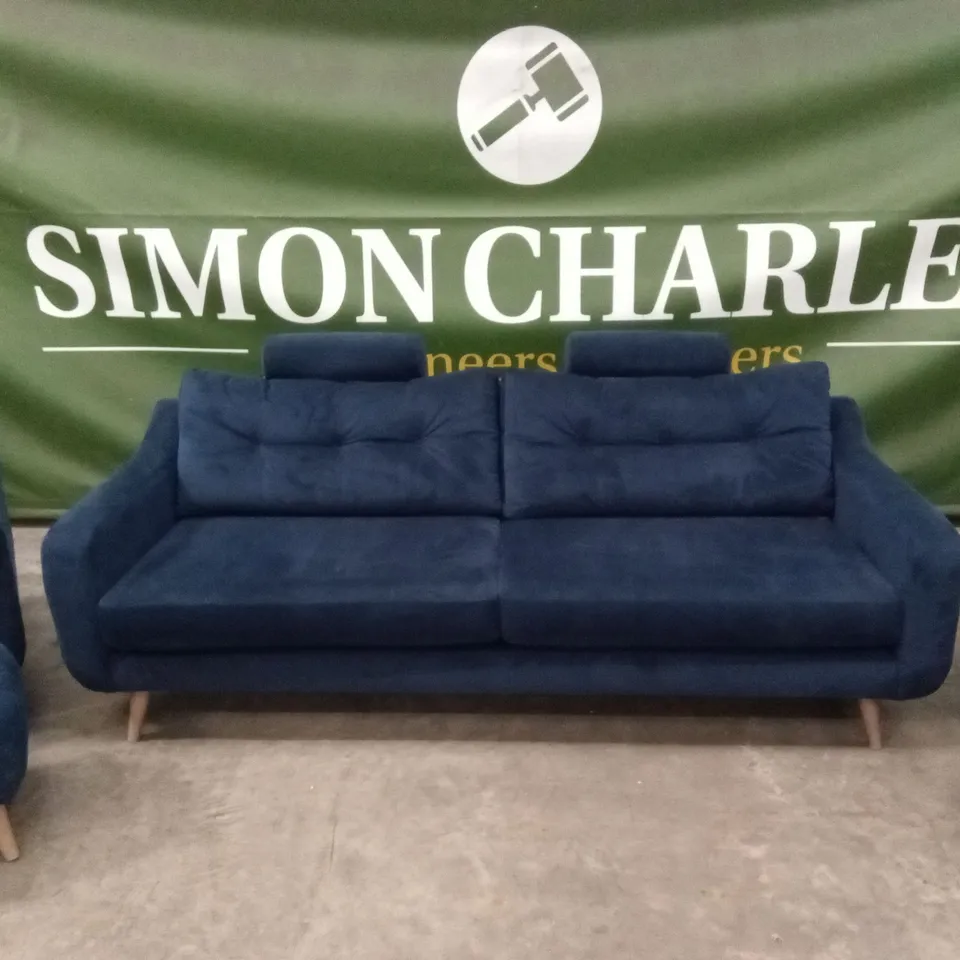 STOKERS ALFREDO BLUE FABRIC SOFA SUITE // 1 x 4 SEATER SOFA, 2 x ARMCHAIRS, 2 x FOOTSTOOLS RRP £3495