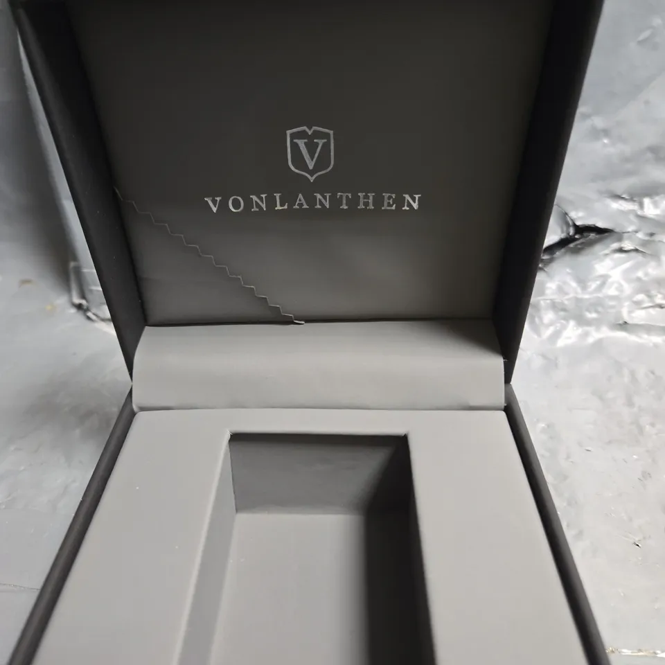 VONLANTHEN STAINLESS STEEL WRISTWATCH WITH BLUE SKELETON DIAL