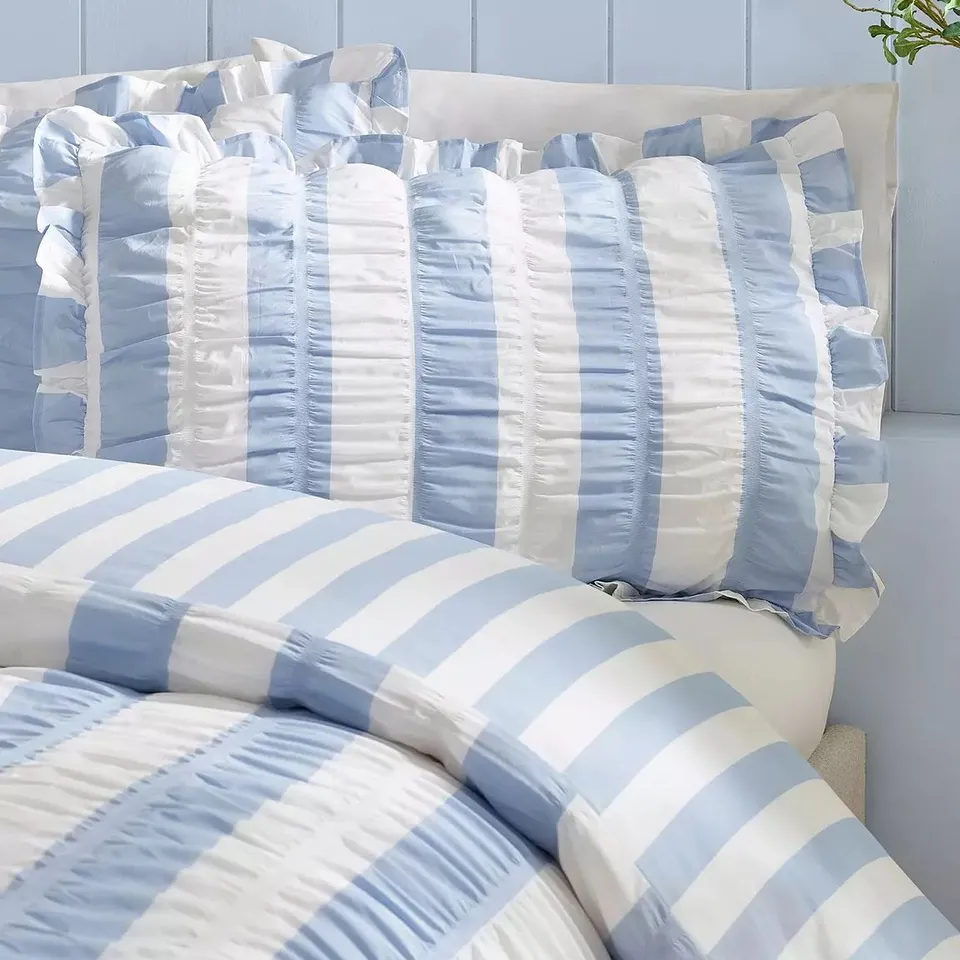 CATHERINE LANSFIELD SEERSUCKER FRILL STRIPE DUVET COVER SET - KING