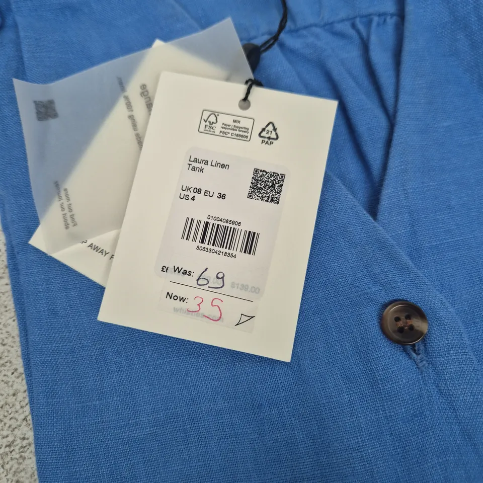 WHISTLES LAURA LINEN TANK – UK 8 (EU 36, US 4) BLUE LINEN TOP