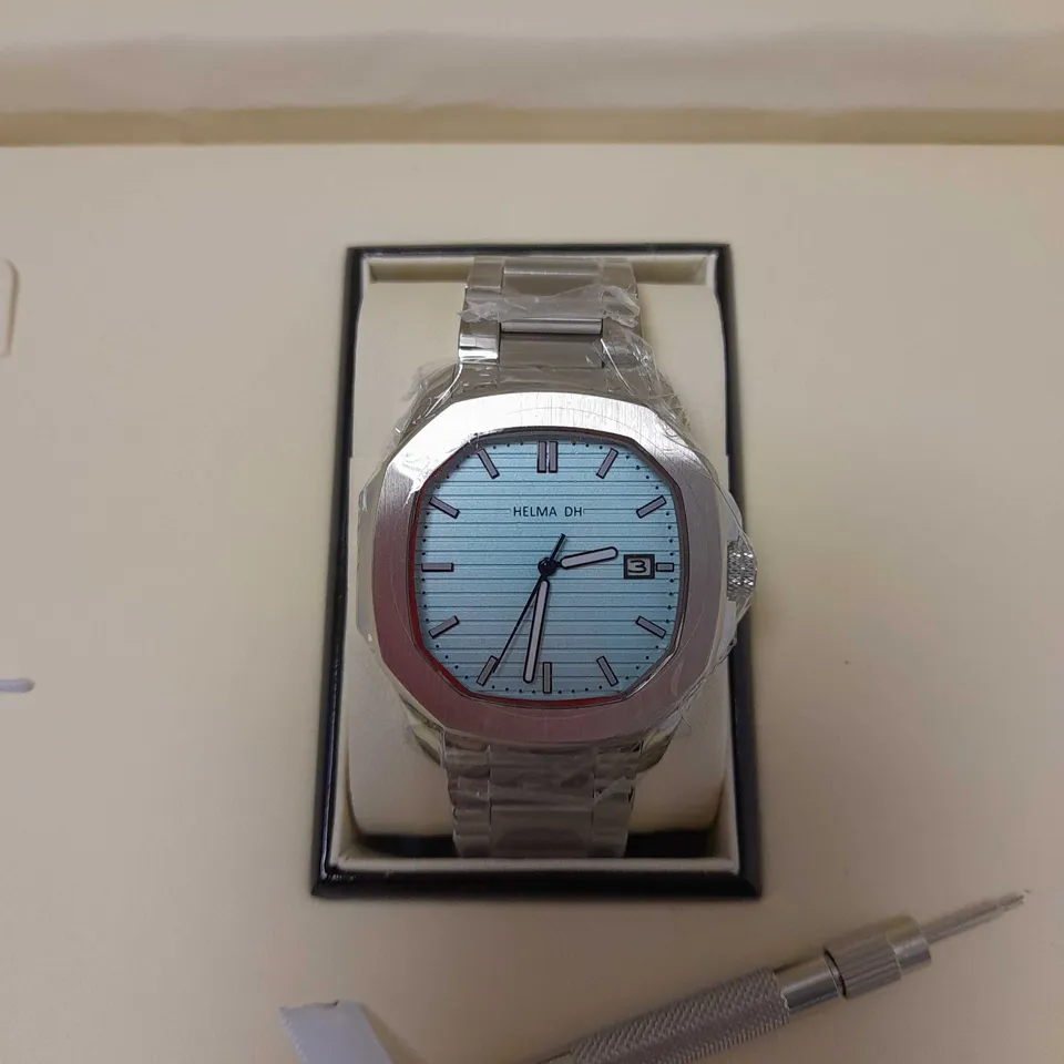 HELMA DH BLUE OCTAGONAL DIAL BRACELET STRAP WRISTWATCH