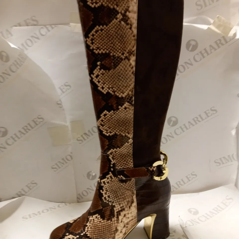 MODA IN PELLE LIZETH BROWN SNAKE KNEE BOOTS - SIZE 5
