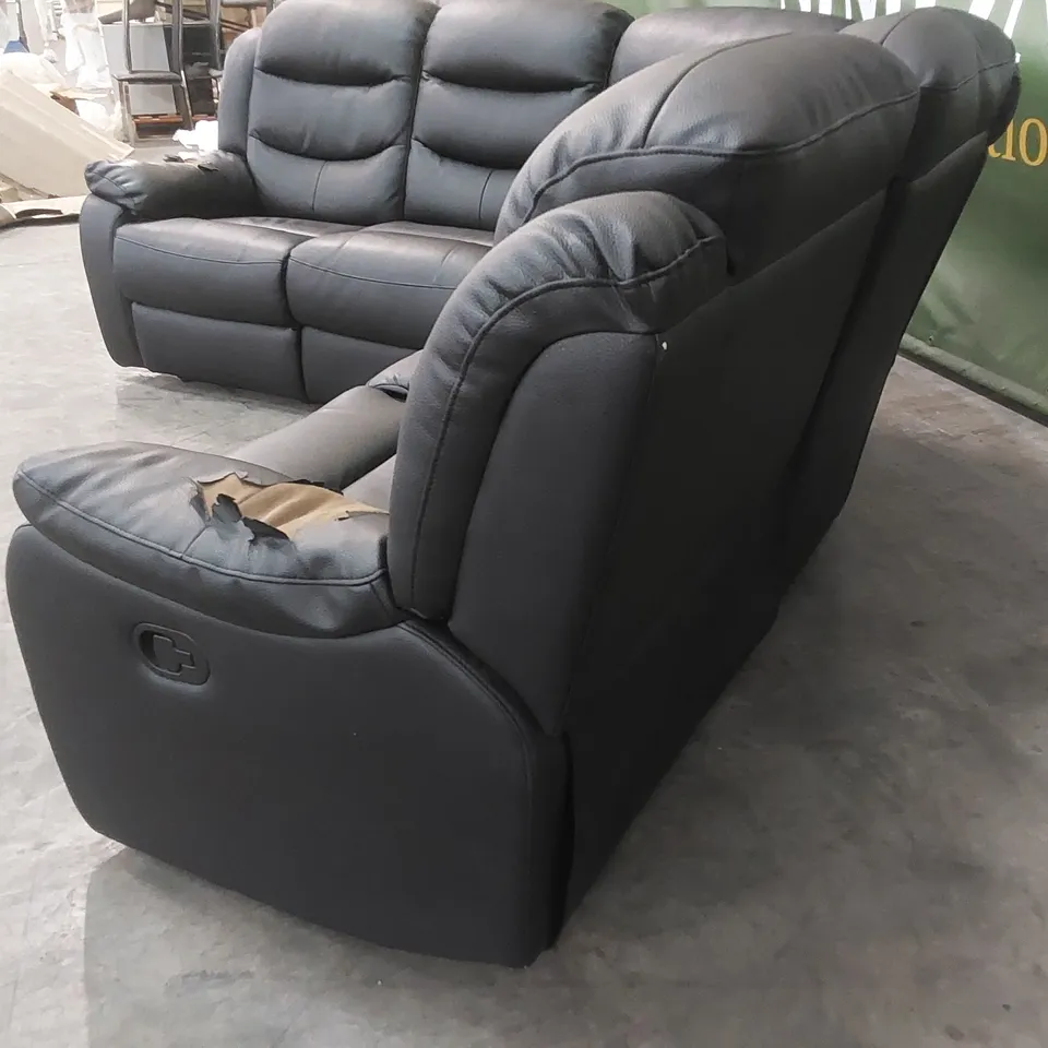 DESIGNER MANUAL RECLINER BLACK LEATHER UPHOLSTERED CORNER SOFA