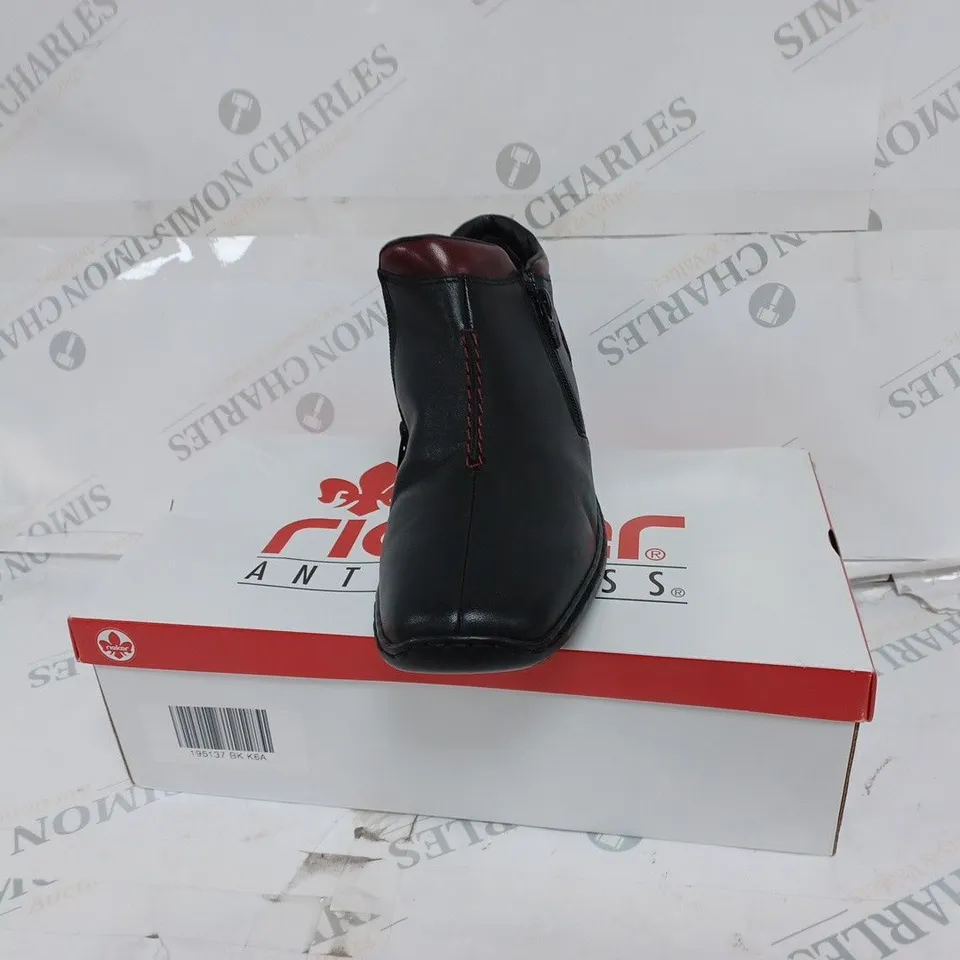 BOXED RIEKER BLACK LEATHER ROUND TOE SHOES- 6.5 