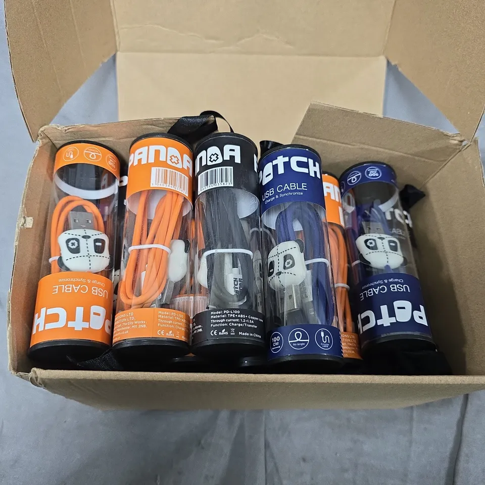 APPROXIMATELY 18 ASSORTED PATCH USB LIGHTNING CONNECTORS CABLES TO INCLUDE ORANGE , PURPLE, NAVY & BLACK VARIATIONS 