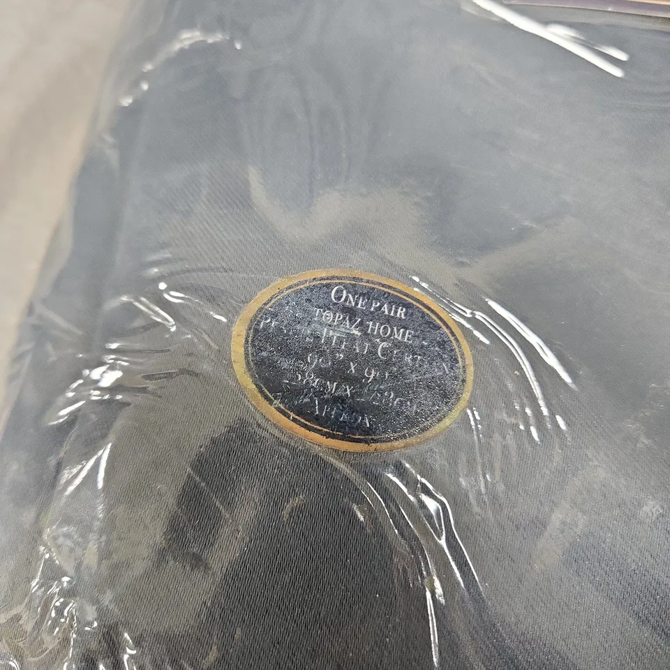 TOPAZ HOME SILKY FEEL BLACK OUT READY MADE PENCIL PLEAT CURTAINS IN DARK GREY – 228X228CM