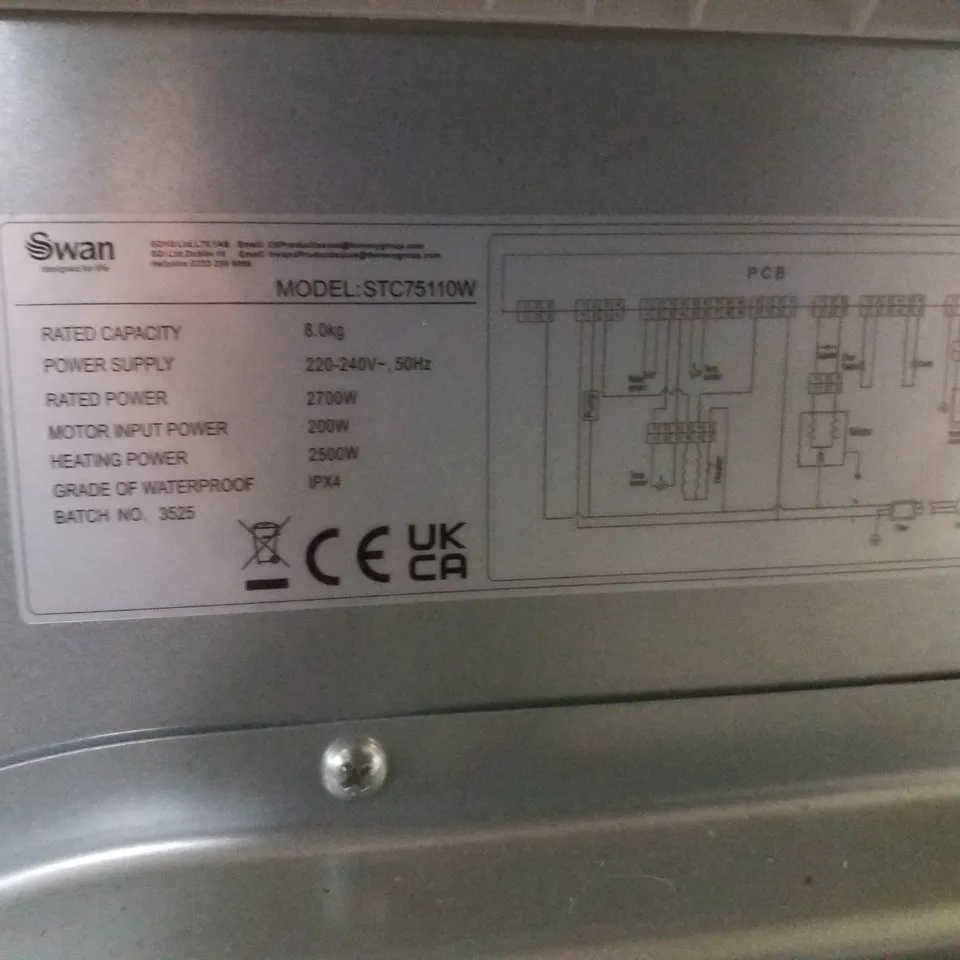 SWAN STC75110W 8KG LOAD CONDENSER TUMBLE DRYER
