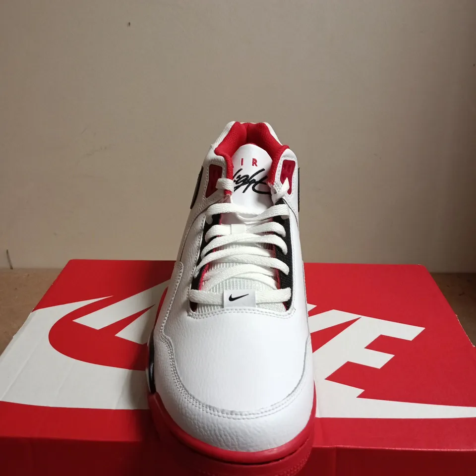 BOXED PAIR OF NIKE FLIGHT LEGACY SNEAKERS – WHITE/BLACK/UNIVERSITY RED, UK 11 (US 12)