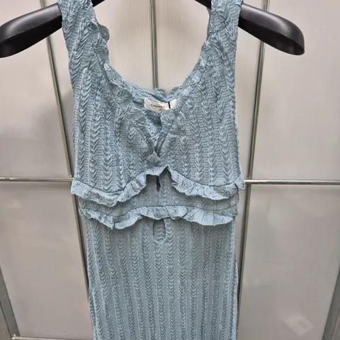 LADIES' LIGHT BLUE TEXTURED KNIT DRESS WITH RUFFLE WAIST β XS