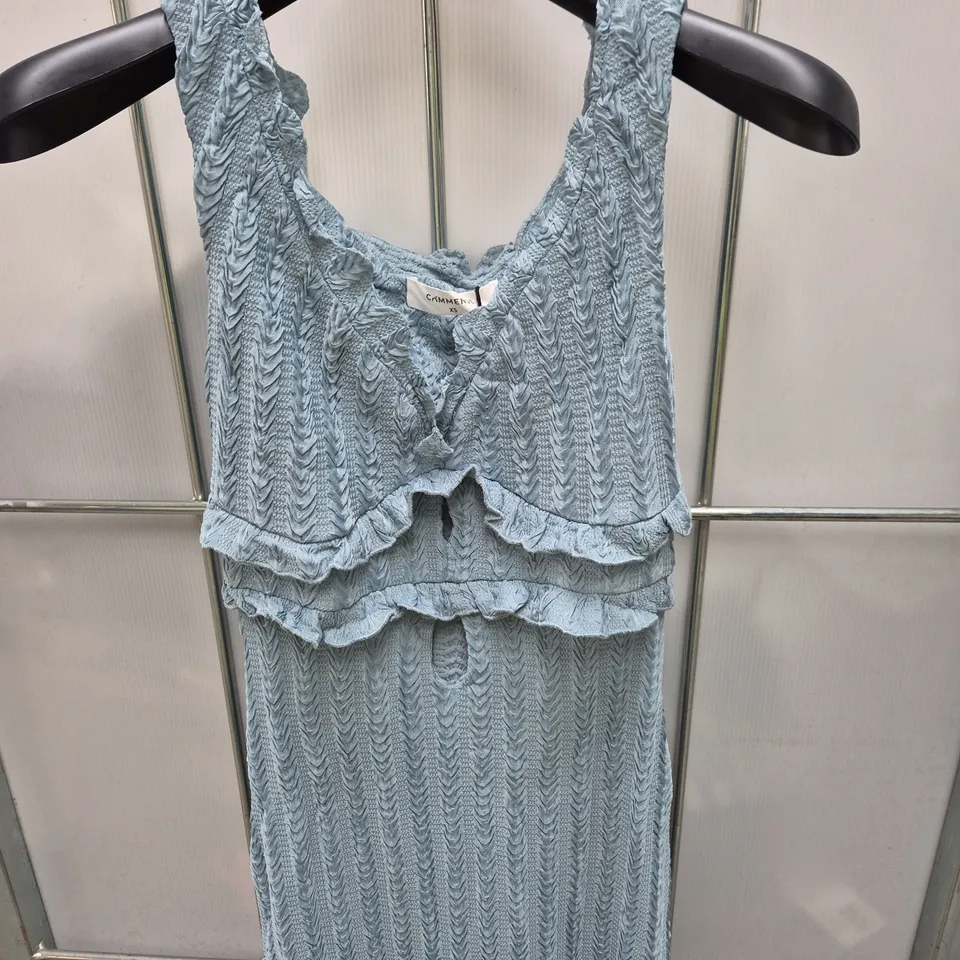 LADIES' LIGHT BLUE TEXTURED KNIT DRESS WITH RUFFLE WAIST – XS