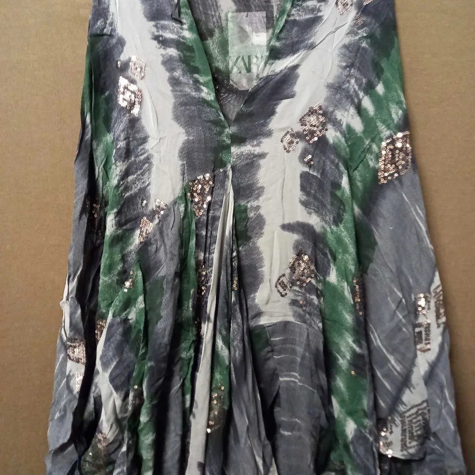 ZARA SEQUIN MAXI DRESS IN GREY/GREEN - XL