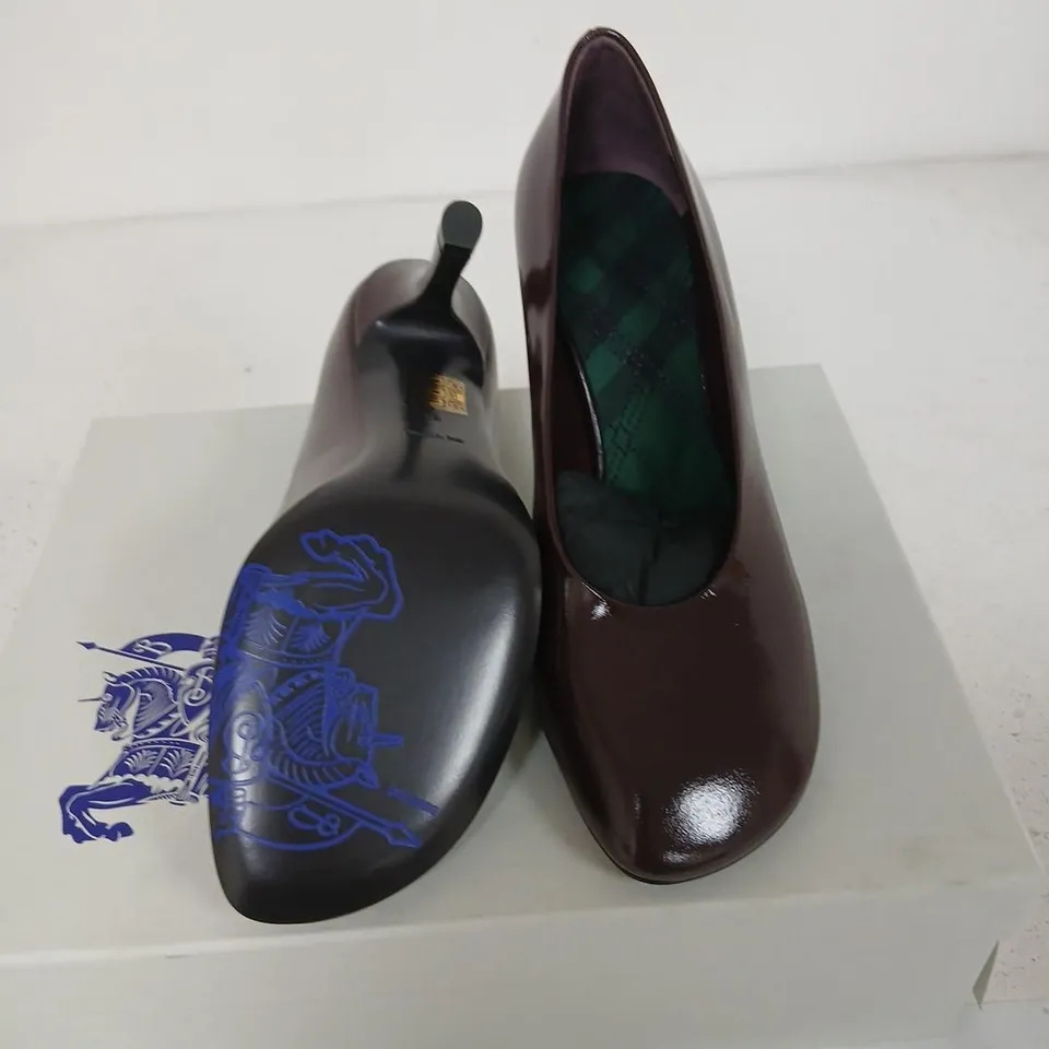 BURBERRY BURGUNDY PATENT LEATHER HIGH-HEEL PUMPS, UK 3 (EU 36)
