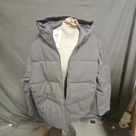 JACK & JONES MEN'S GREY PADDED HOODED JACKET – UK XXL (XXL)
