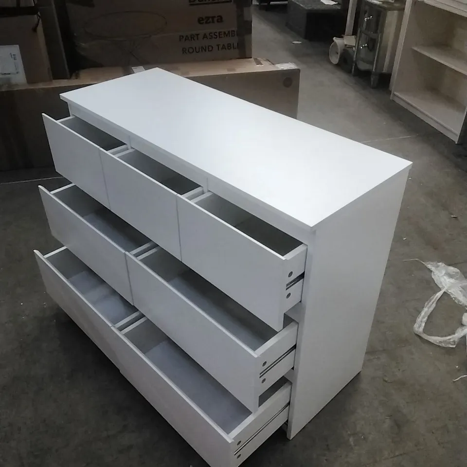 WARREN 7 DRAWER MERCHANT CHEST OF DRAWERS, 4+3 CONFIGURATION, SCRATCH RESISTANT, HANDLES DESIGN, 14CM DEEP DRAWERS - MATTE WHITE 