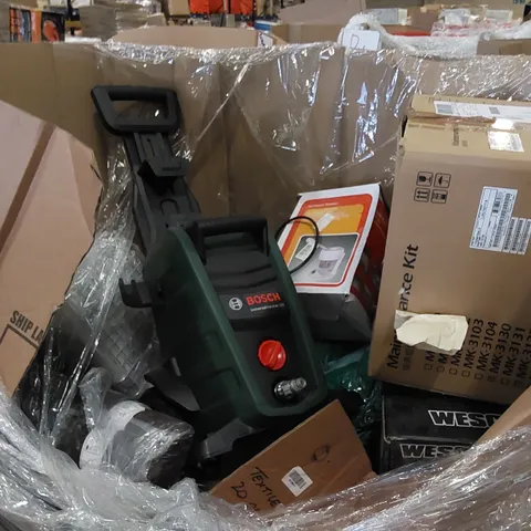 PALLET TO CONTAIN ASSORTED ITEMS INCLUDING ION VAPOR STEAMER, BOSCH AQUATIC, KNITTING YARN, BOXED FURNITURE ETC 