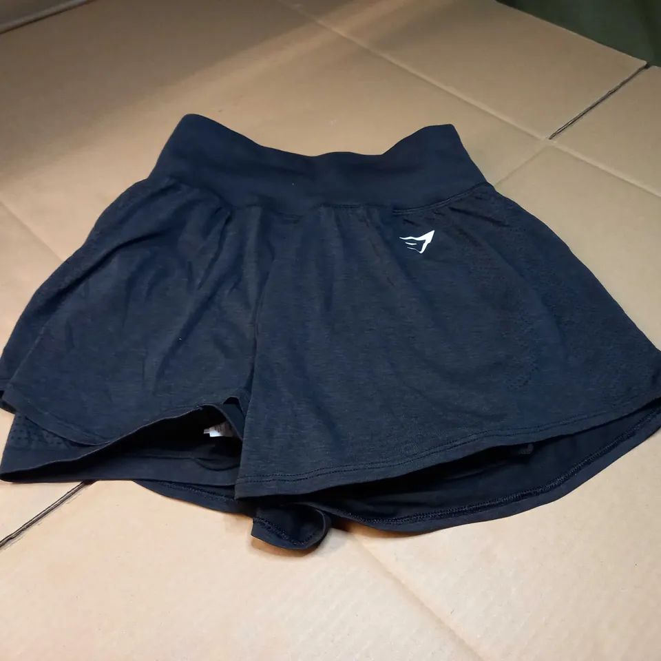 GYMSHARK BLACK MARL/LOGO SPORTS SHORTS - MEDIUM