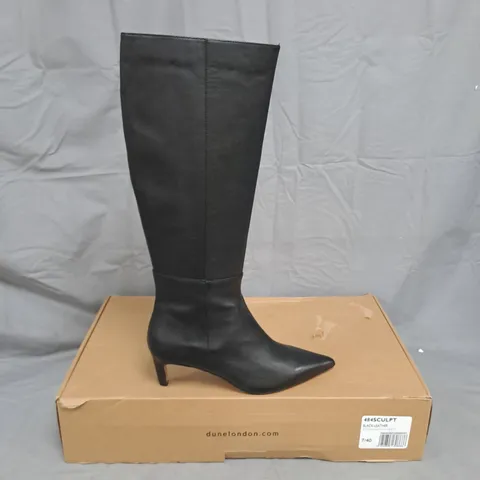 DUNE LONDON BLACK LEATHER KNEE-HIGH BOOT – KITTEN HEEL, WOMEN'S UK 7 / EU 40 (484SCULPT)