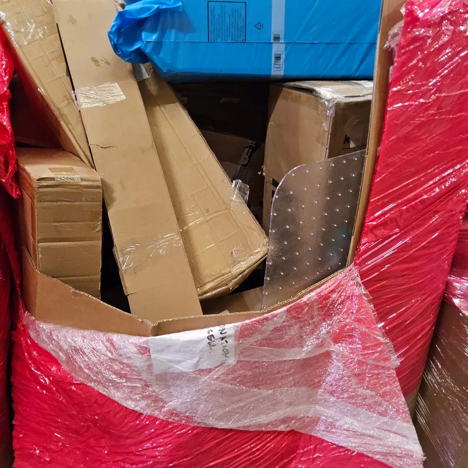 PALLET OF ASSORTED ITEMS TO INCLUDE, 36W LED LIGHT, BABY FITNESS BLANKET, CARPET PROTECTOR, CISTERN, LA SCOOTA SCOOTER, ROLLS WALLPAPER.