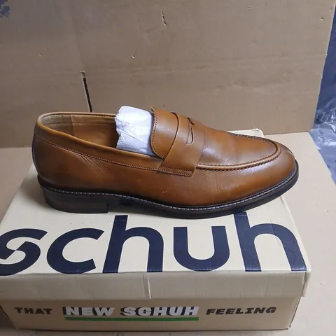 SCHUH BROWN LEATHER PENNY LOAFERS – MEN'S BOXED SIZE UK 12