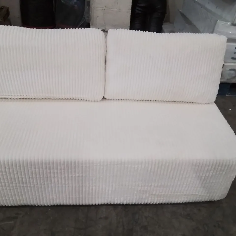 DESIGNER BEIGE FABRIC ARMLESS TWO SEATER SOFA