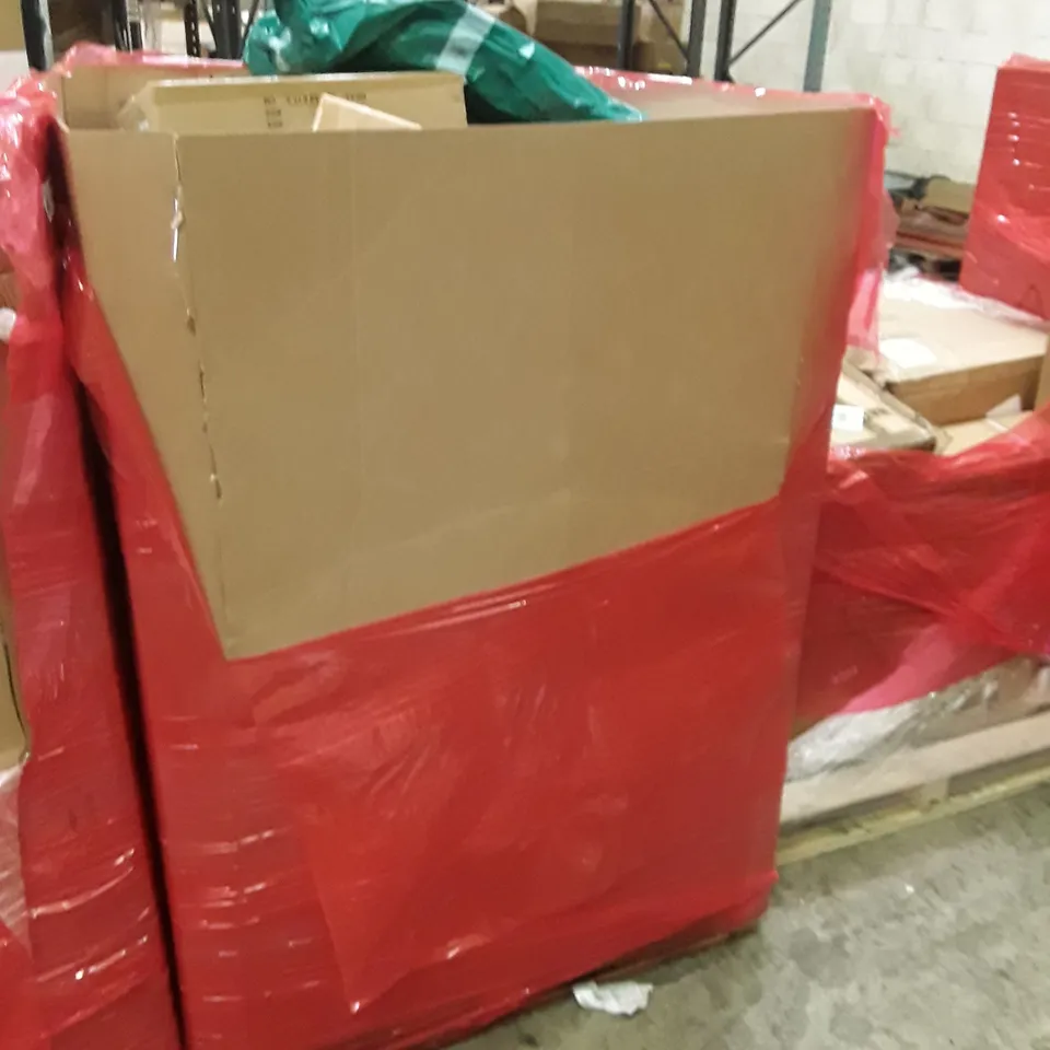 PALLET OF ASSORTED HOUSEHOLD GOODS AND PRODUCTS TO INCLUDE; SHOWER SET, KIDS SWIVEL CHAIR, HEDGECUTTERS, BOXED FURNITURE ECT