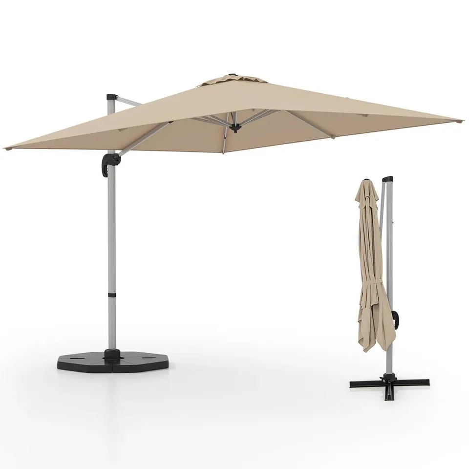 BOXED COSTWAY 300cm PATIO CANTILEVER UMBRELLA WITH 360° ROTATION AND ADJUSTABLE TILT - BEIGE