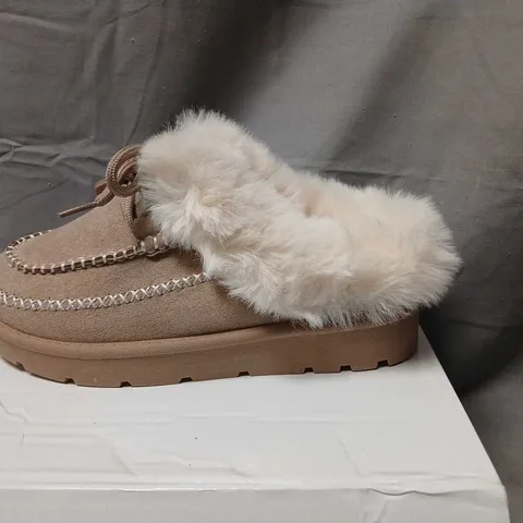 WOMEN'S KHAKI FAUX-FUR LINED SLIPPERS – UK 5 (EU 38)