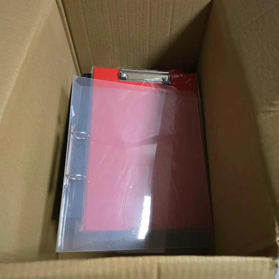 BOX OF APPROXIMATELY 25 ASSORTED OFFICE FOLDERS AND CLIP BOARDS