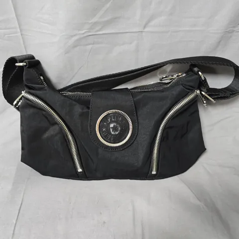 KIPLING BLACK NYLON CROSSBODY BAG WITH CIRCULAR LOGO PATCH