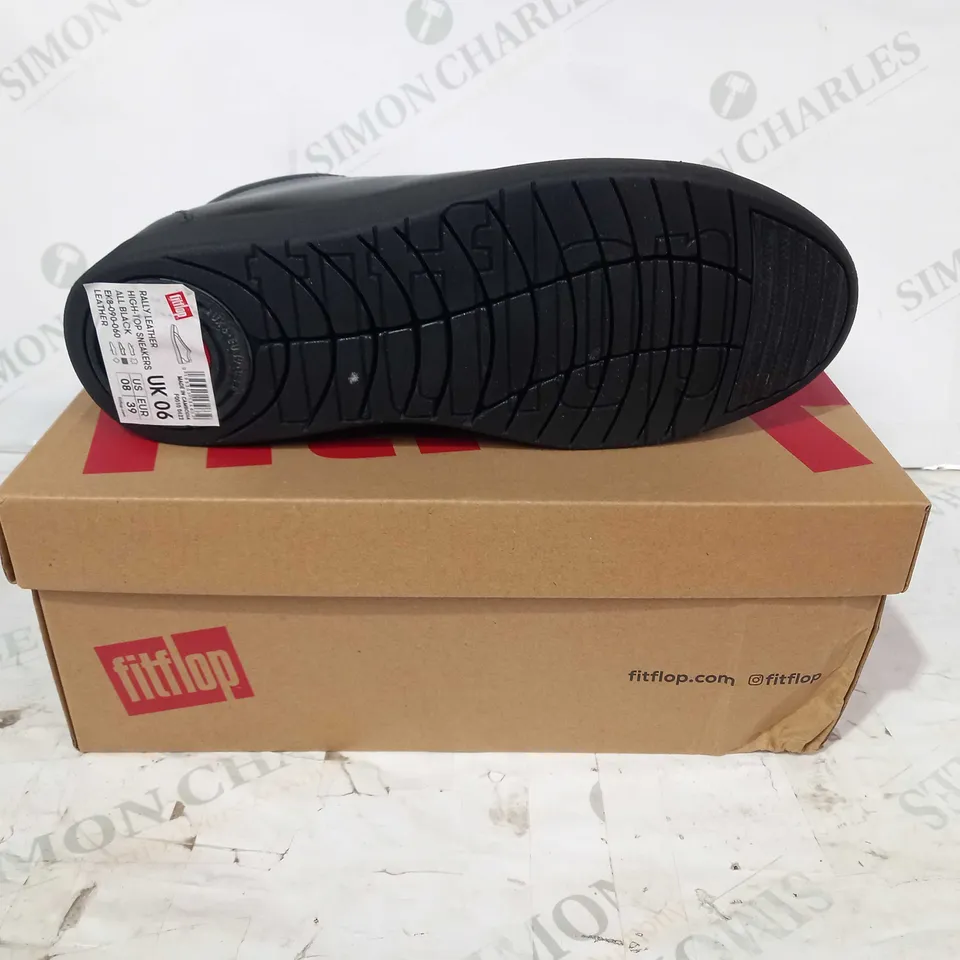 BOXED PAIR OF FITFLOP RALLY LEATHER HIGH-TOP SNEAKERS IN BLACK UK SIZE 6
