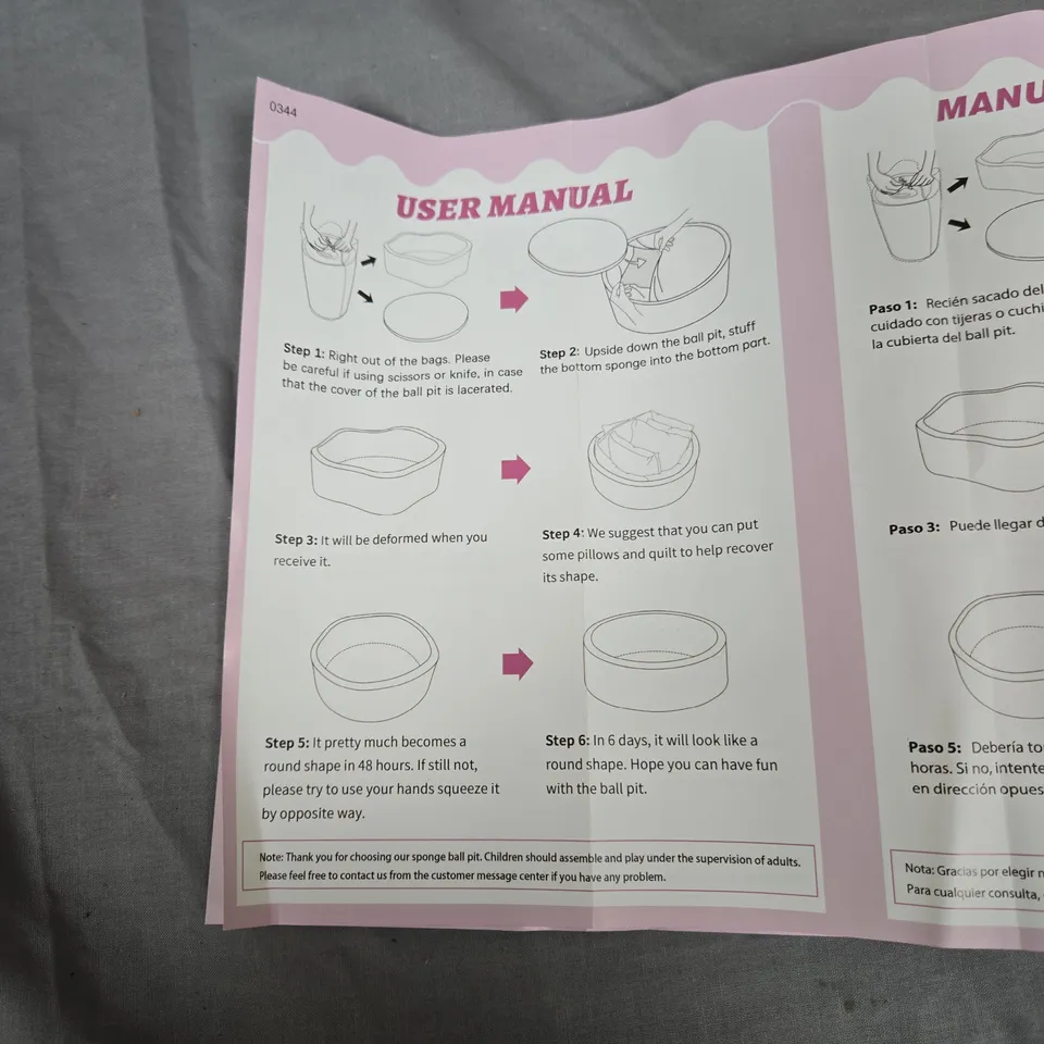 BABY BALL PIT WITH 100 FOAM BALLS WITH INSTRUCTIONS