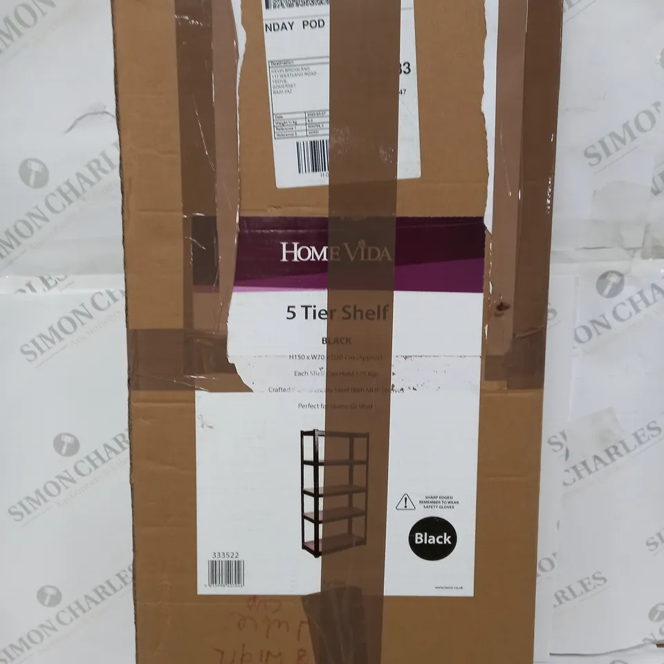 BOXED 5 TIER BOLTLESS SHELVING BLACK FRAME UNIT 
