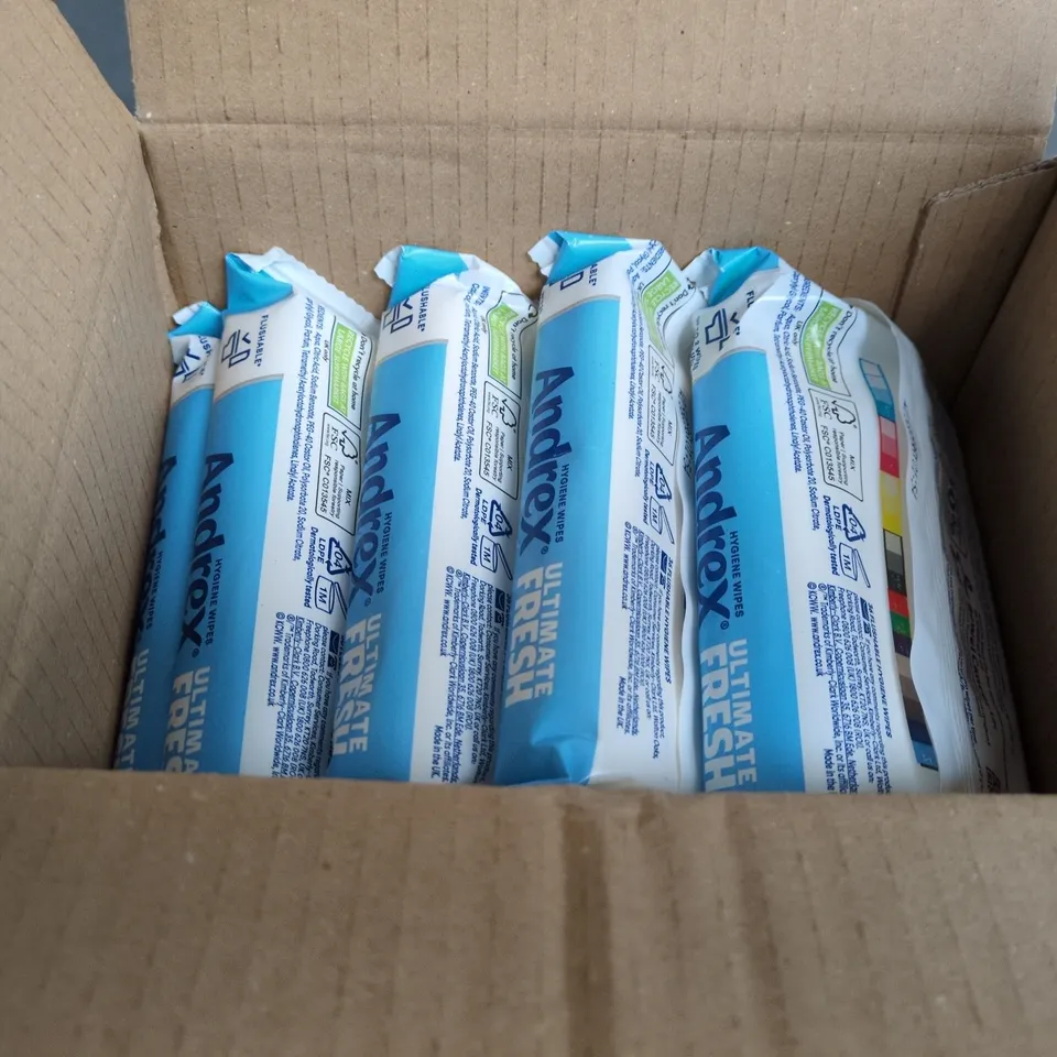 BOX OF APPROXIMATELY 12 PACKS OF ANDREX ULTIMATE FRESH FLUSHABLE TOILET TISSUE WIPES 36 WIPES PER PACK