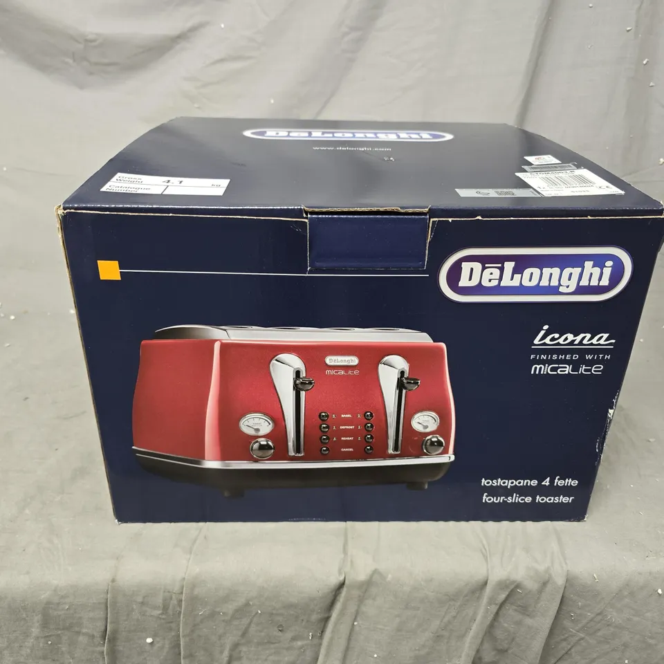DELONGHI ICONA FOUR-SLICE TOASTER, MICA LITE FINISH – BOXED