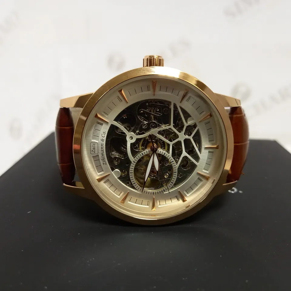 ZIHLMANN & CO SKELETON BROWN LEATHER STRAP WATCH RRP £520