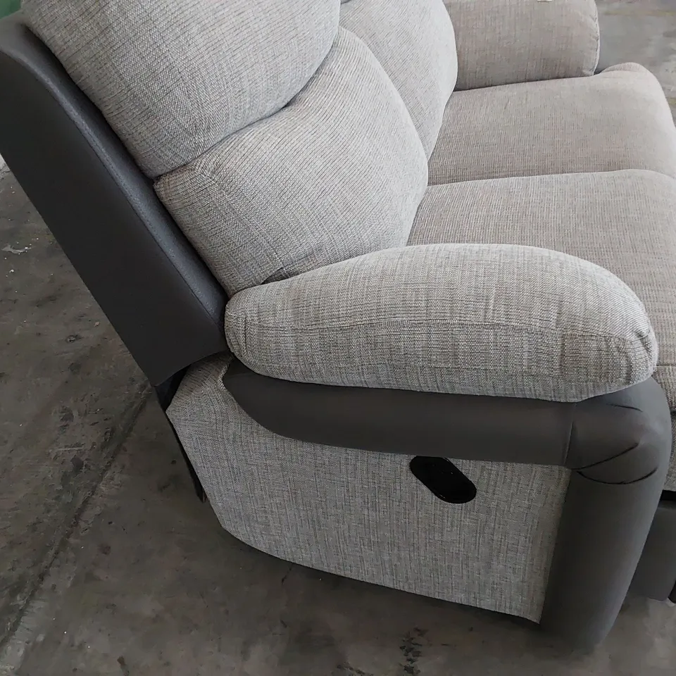 DESIGNER FREYA MANUAL RECLINING TWO SEATER SOFA GREY LEATHER & FABRIC