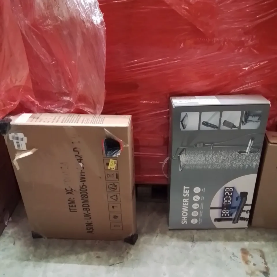 PALLET OF ASSORTED HOUSEHOLD GOODS AND PRODUCTS TO INCLUDE;SHOWER SET,CLOTHES RACK 
