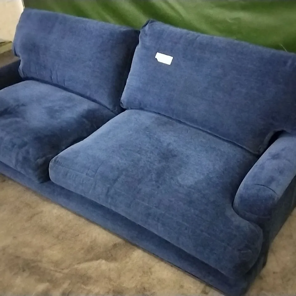 QUALITY DESIGNER LOUNGE CO 3 SEATER SOFA IN NAVY BLUE PLUSH FABRIC 