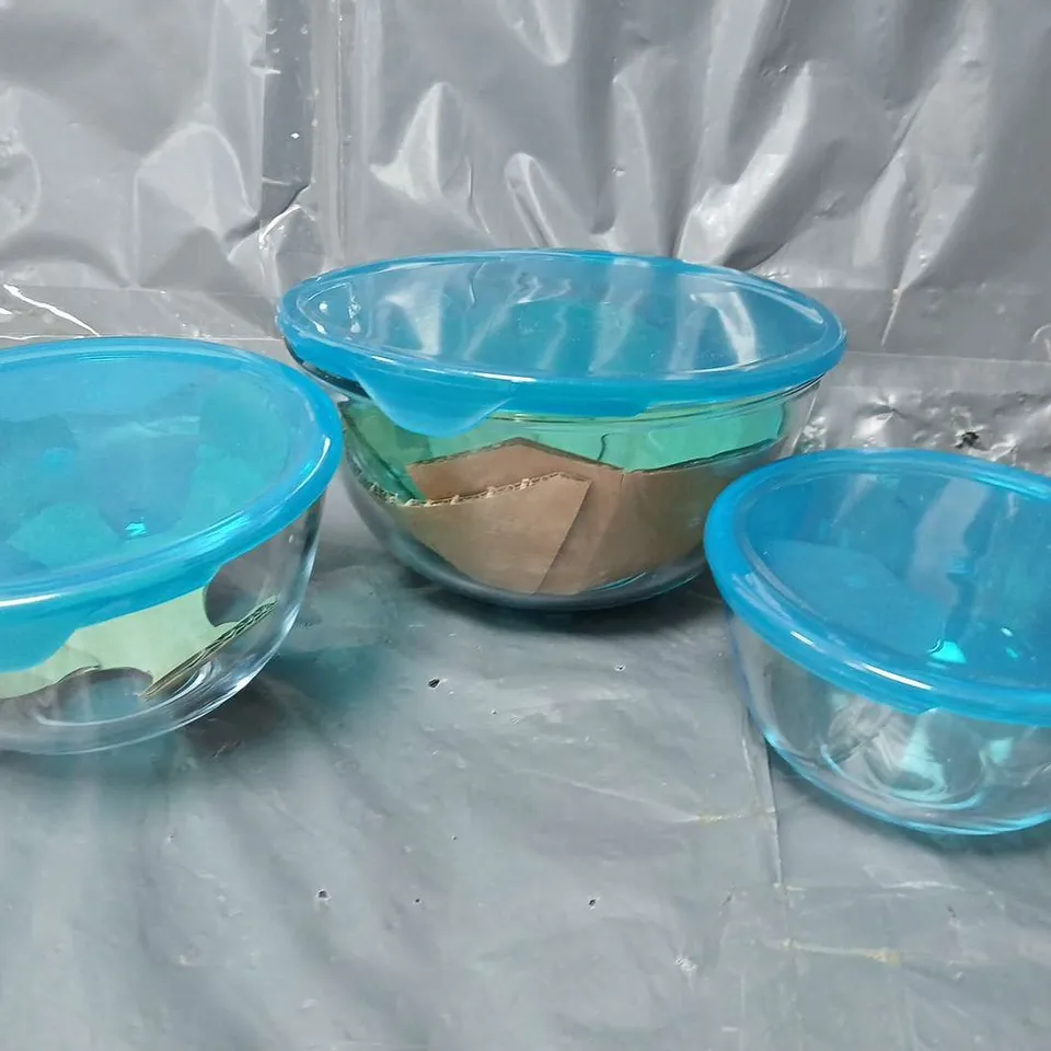 PYREX PREP & SOTRE SET OF 3 HEAVY DUTY GLASS BOWLS WITH LID 0.5L - 1L - COLLECTION ONLY